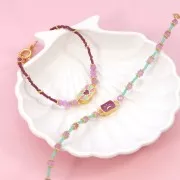 Intercalaire rectangle 19x8 mm motif coeur - Doré à l'or fin - Vert - Rose - Prune