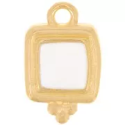 Breloque carré irrégulière 15.5x10 mm résine époxy - Doré à l'or fin - Blanc x1