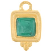 Breloque carré irrégulière 15.5x10 mm résine époxy - Doré à l'or fin - Vert nacré