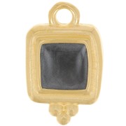 Breloque carré irrégulière 15.5x10 mm résine époxy - Doré à l'or fin - Noir nacré