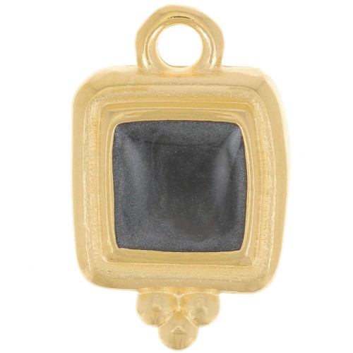 Breloque carré irrégulière 15.5x10 mm résine époxy - Doré à l'or fin - Noir nacré