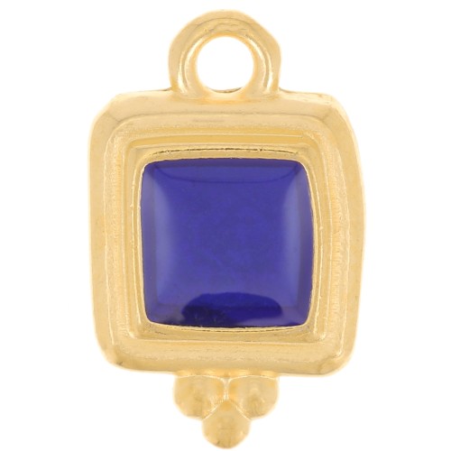 Breloque carré irrégulière 15.5x10mm résine époxy vitrail - Doré à l'or fin - Bleu