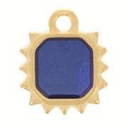 Breloque soleil octogonal 12x10 mm - résine époxy vitrail - Doré à l'or fin - Bleu