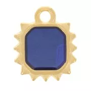 Breloque soleil octogonal 12x10 mm - résine époxy vitrail - Doré à l'or fin - Bleu