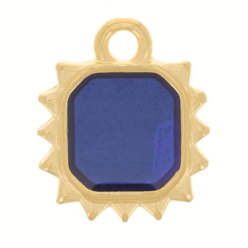 Breloque soleil octogonal 12x10 mm - résine époxy vitrail - Doré à l'or fin - Bleu