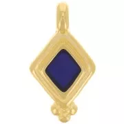 Breloque losange 17x9 mm - résine époxy effet vitrail - Doré à l'or fin - Bleu x1