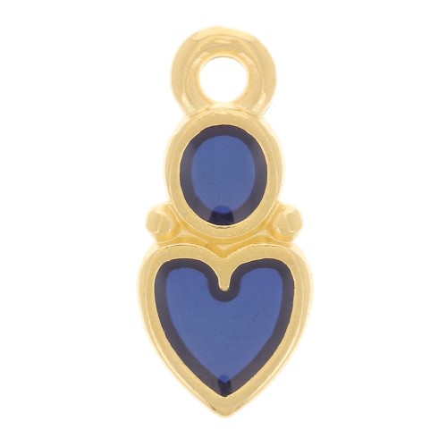Breloque coeur et cercle 13x6 mm - résine époxy vitrail - Doré à l'or fin - Bleu