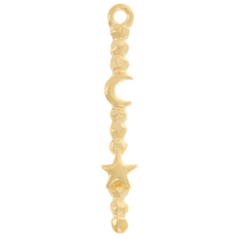 Pendentif barre travaillé 30x5 mm motif lune et étoile - Doré à l'or fin x1
