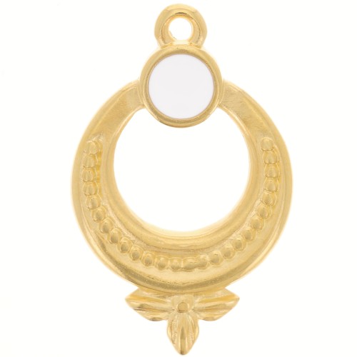 Pendentif ethnique texturé 15 mm avec résine époxy - Doré à l'or fin - Blanc x1