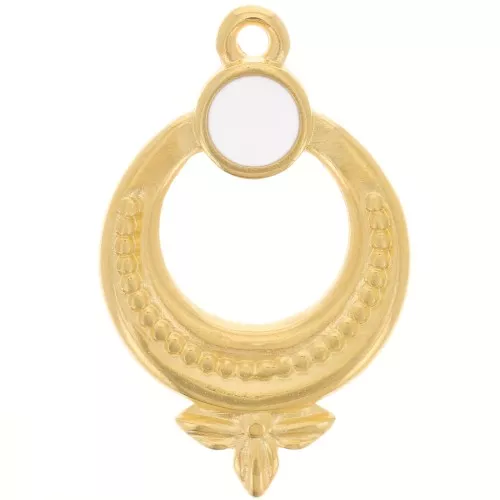 Pendentif ethnique texturé 15 mm avec résine époxy - Doré à l'or fin - Blanc x1