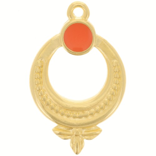 Pendentif ethnique texturé 15 mm avec résine époxy - Doré à l'or fin - Hyacinth x1