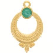 Pendentif ethnique texturé 15 mm avec résine époxy - Doré à l'or fin - Vert nacré|raw }}