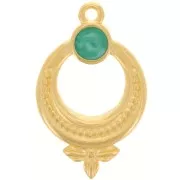 Pendentif ethnique texturé 15 mm avec résine époxy - Doré à l'or fin - Vert nacré