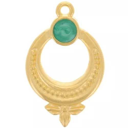 Pendentif ethnique texturé 15 mm avec résine époxy - Doré à l'or fin - Vert nacré