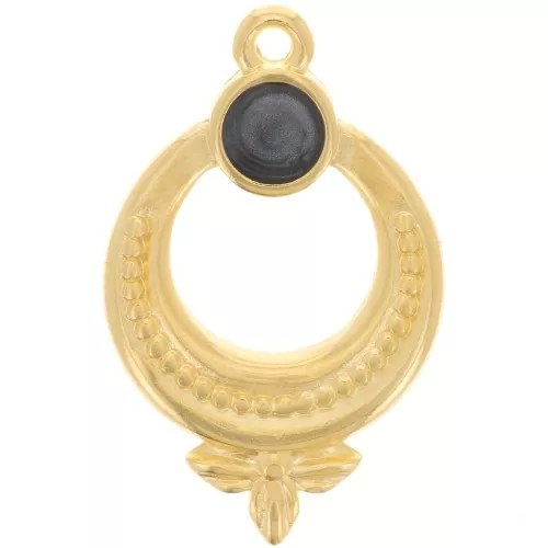 Pendentif ethnique texturé 15 mm avec résine époxy - Doré à l'or fin - Noir nacré