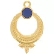 Pendentif ethnique texturé 15 mm résine époxy effet vitrail Doré à l'or fin - Bleu