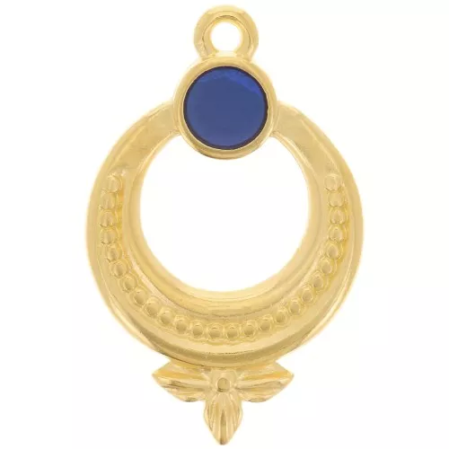 Pendentif ethnique texturé 15 mm résine époxy effet vitrail Doré à l'or fin - Bleu