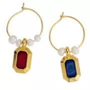 Pendentif rectangle 18x10 mm avec résine époxy - Doré à l'or fin - Blanc x1