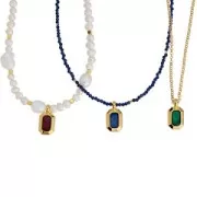 Pendentif rectangle 18x10 mm avec résine époxy - Doré à l'or fin - Hyacinth x1