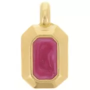 Pendentif rectangle 18x10 mm avec résine époxy - Doré à l'or fin - Prune nacré x1