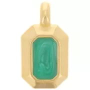 Pendentif rectangle 18x10 mm avec résine époxy - Doré à l'or fin - Vert nacré x1