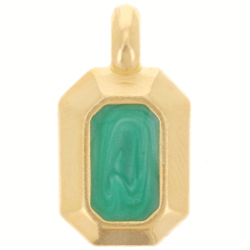 Pendentif rectangle 18x10 mm avec résine époxy - Doré à l'or fin - Vert nacré x1