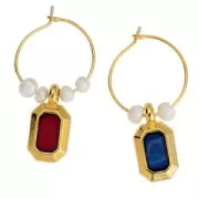 Pendentif rectangle 18x10mm résine époxy effet vitrail - Doré à l'or fin - Bleu x1