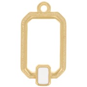 Pendentif rectangle évidé 22x12 mm résine époxy - Doré à l'or fin - Blanc x1
