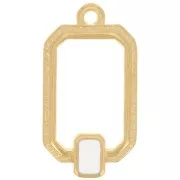 Pendentif rectangle évidé 22x12 mm résine époxy - Doré à l'or fin - Blanc x1