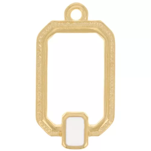Pendentif rectangle évidé 22x12 mm résine époxy - Doré à l'or fin - Blanc x1