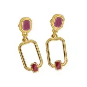 Pendentif rectangle évidé 22x12 mm résine époxy - Doré à l'or fin - Blanc x1