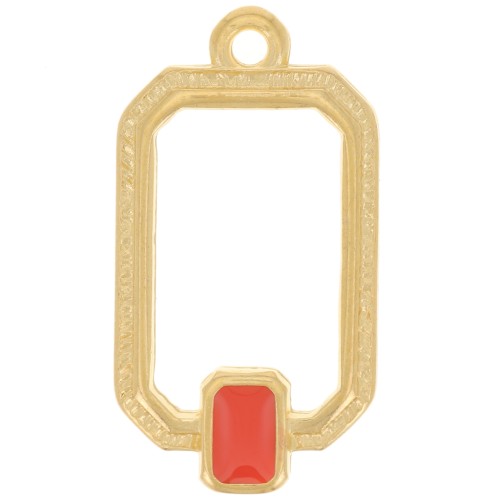 Pendentif rectangle évidé 22x12 mm résine époxy - Doré à l'or fin - Hyacinth x1
