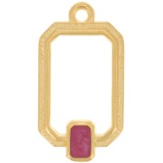 Pendentif rectangle évidé 22x12 mm résine époxy - Doré à l'or fin - Prune nacré x1