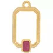 Pendentif rectangle évidé 22x12 mm résine époxy - Doré à l'or fin - Prune nacré x1