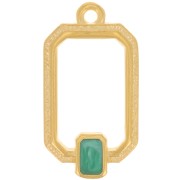 Pendentif rectangle évidé 22x12 mm résine époxy - Doré à l'or fin - Vert nacré x1