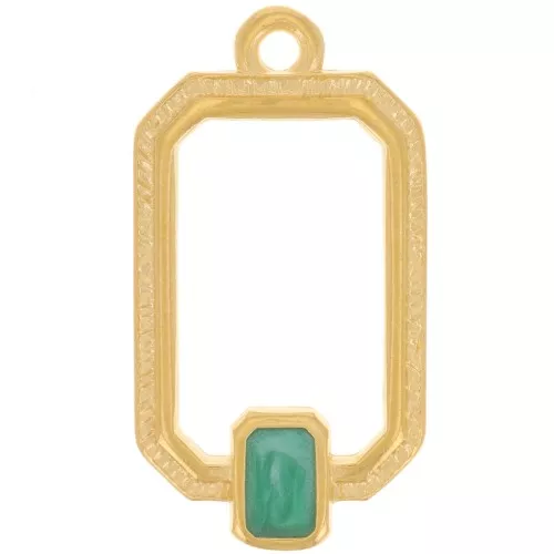 Pendentif rectangle évidé 22x12 mm résine époxy - Doré à l'or fin - Vert nacré x1