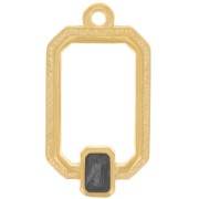 Pendentif rectangle évidé 22x12 mm résine époxy - Doré à l'or fin - Noir nacré x1
