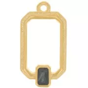 Pendentif rectangle évidé 22x12 mm résine époxy - Doré à l'or fin - Noir nacré x1