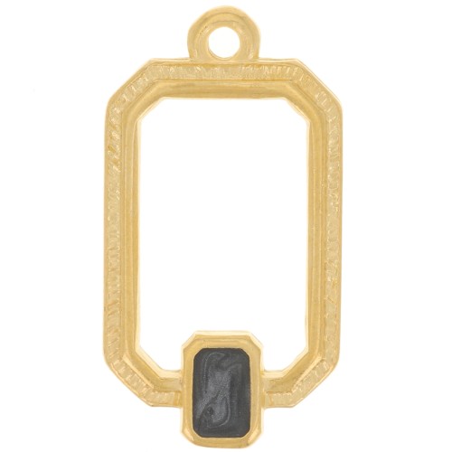 Pendentif rectangle évidé 22x12 mm résine époxy - Doré à l'or fin - Noir nacré x1
