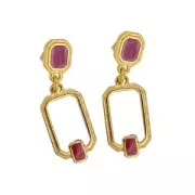 Pendentif rectangle évidé 22x12 mm résine époxy - Doré à l'or fin - Noir nacré x1