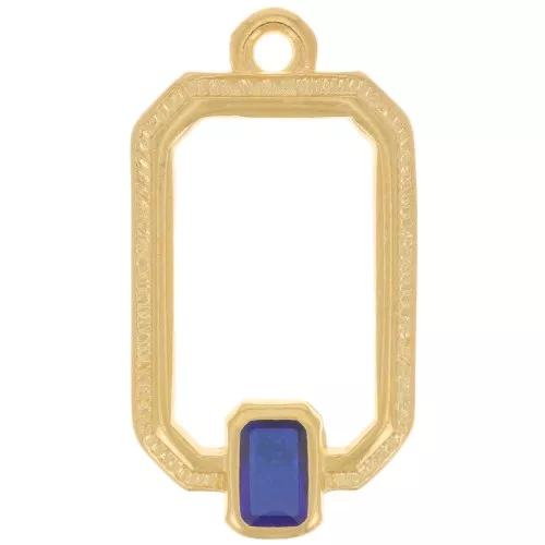 Pendentif rectangle évidé 22x12mm résine époxy vitrail - Doré à l'or fin - Bleu x1