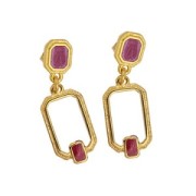 Pendentif rectangle évidé 22x12mm résine époxy vitrail - Doré à l'or fin - Bleu x1