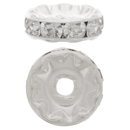 Perle rondelle Strass 10 mm - Argenté - Crystal x1