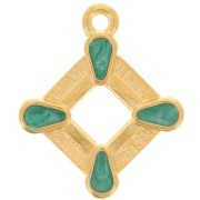 Pendentif losange évidé 19x16 mm résine époxy - Doré à l'or fin - Vert nacré x1