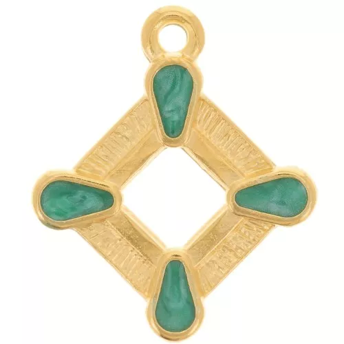Pendentif losange évidé 19x16 mm résine époxy - Doré à l'or fin - Vert nacré x1