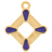 Pendentif losange évidé 19x16 mm résine époxy vitrail - Doré à l'or fin - Bleu x1