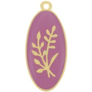 Pendentif ovale 27x13 mm motif fleur - résine époxy - Doré à l'or fin - Prune x1|raw }}