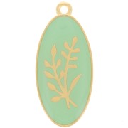 Pendentif ovale 27x13 mm motif fleur - résine époxy - Doré à l'or fin - Mint x1|raw }}