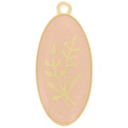 Pendentif ovale 27x13 mm motif fleur - résine époxy - Doré à l'or fin - Nude x1