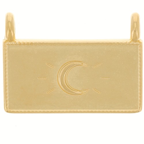 Pendentif rectangle 16x21.5 mm - motif lune - Doré à l'or fin x1
